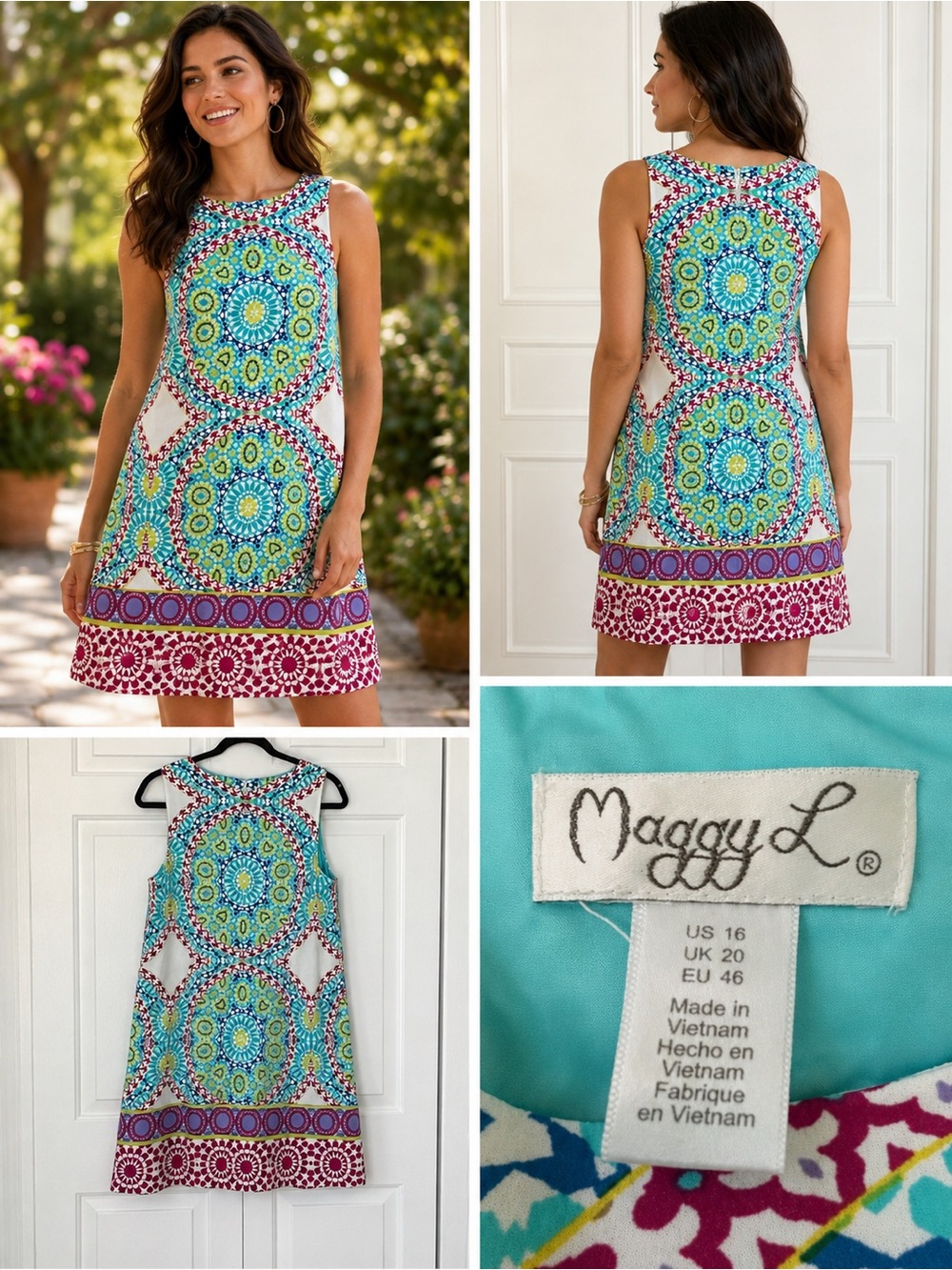 Maggy London (Maggy L) Medallion Print Sleeveless MIdi Shift Dress Size 16